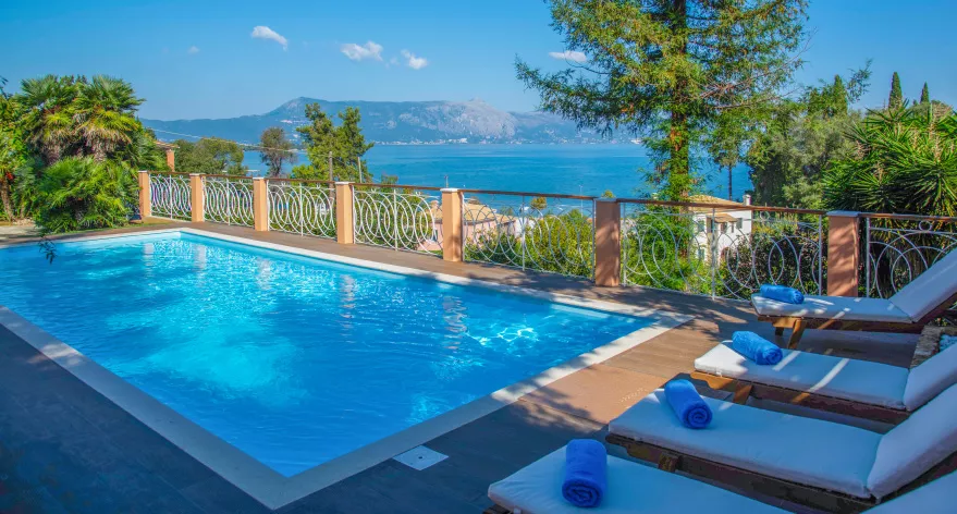 Swimming at your own private salted pool, overlooking Corfu’s wonderful endless blue sea!